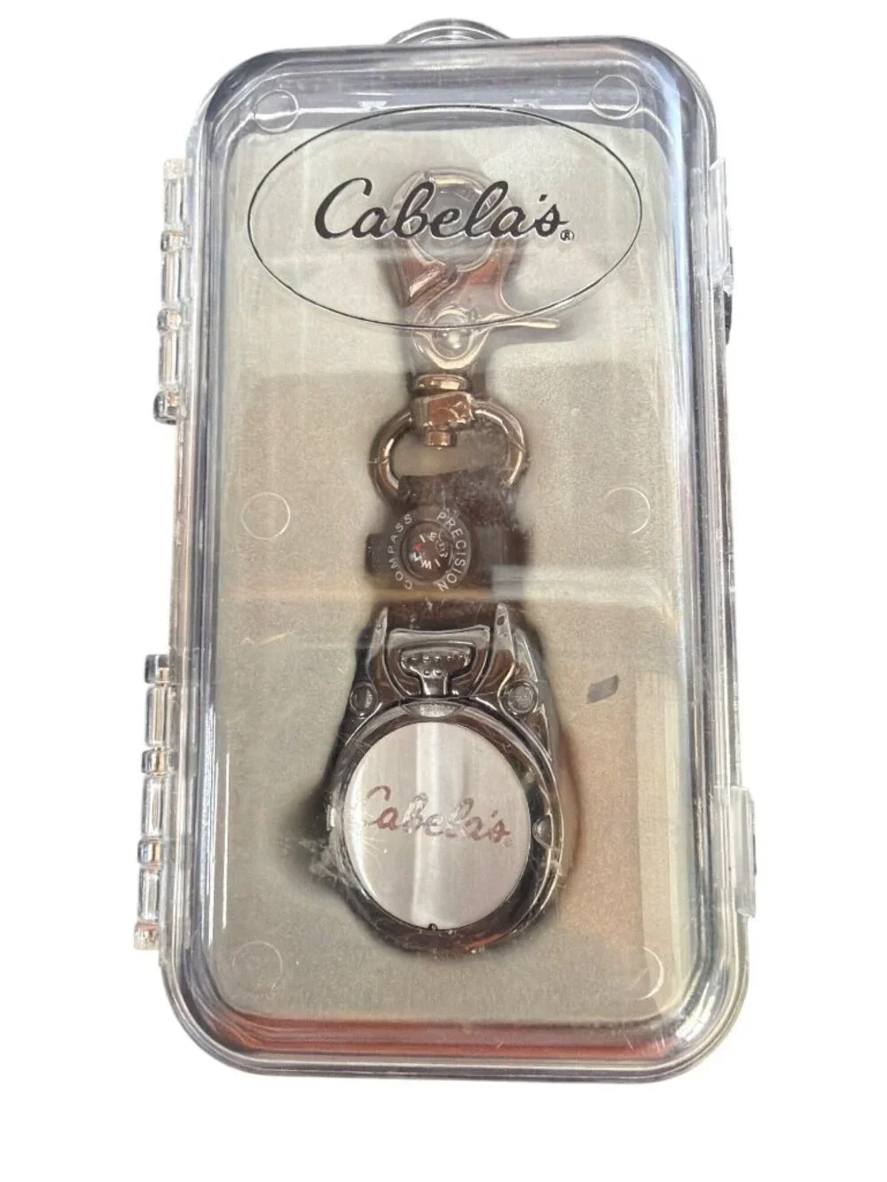 Cabelas Precision Compass Quartz Watch Keychain With Storage Box